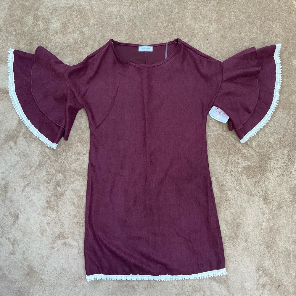 NWT Faux Suede Bell Sleeve 70s Mini Dress Small